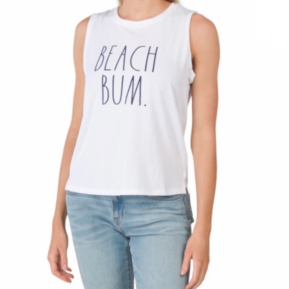 Rae Dunn Beach Bum Graphic Muscle Tank White Size Medium